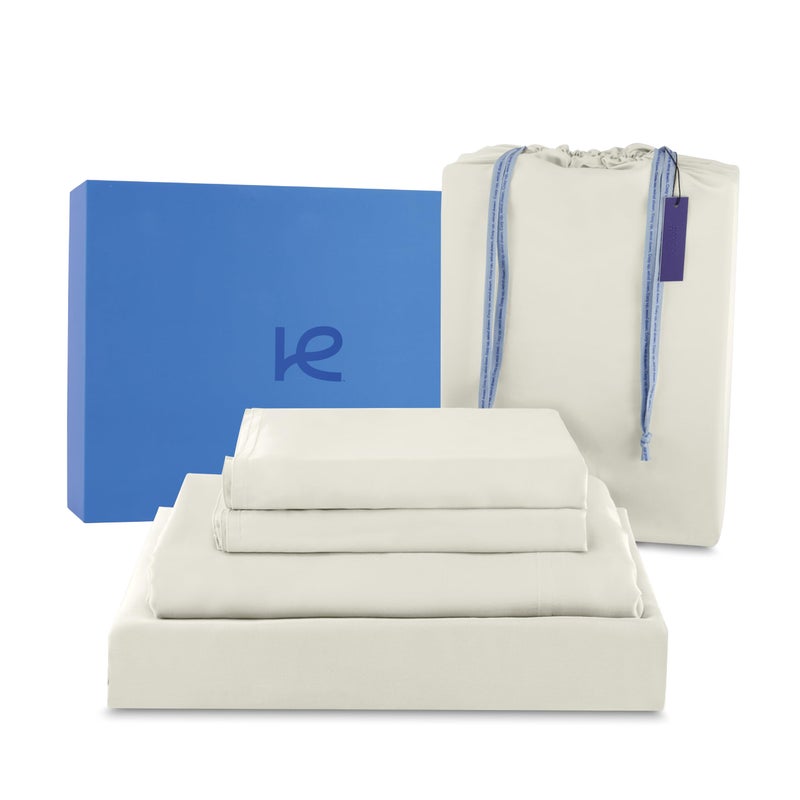 Kickoff Home Kickoff 100% Organically grown Viscose Bamboo 4-pc Bedding Sheet Set, Full Size, Cooling & Breathable, Double Stitching, Flat & Fitted Sheets, Pillowcases Pillow Covers (Full, Buttercream) - Image 1